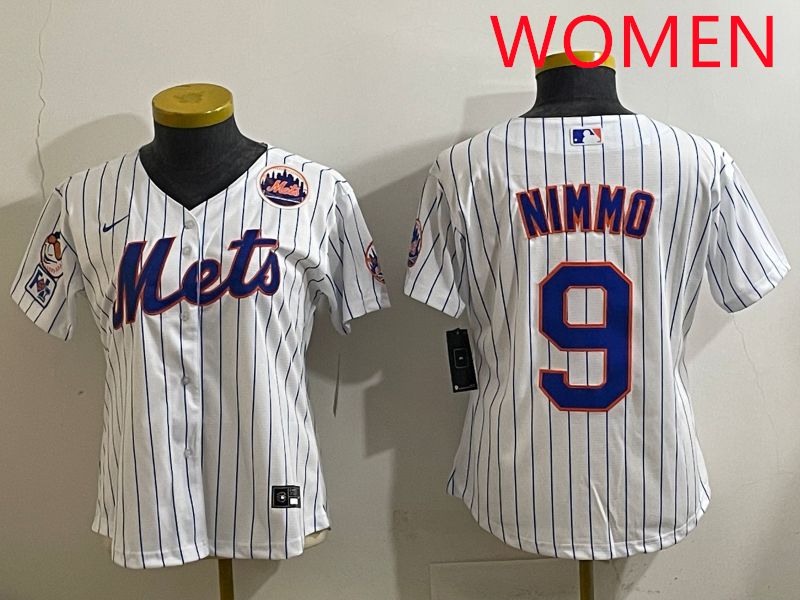 Women 2025 New York Mets #9 Nimmo White Stripe Game Nike MLB Jersey style 5